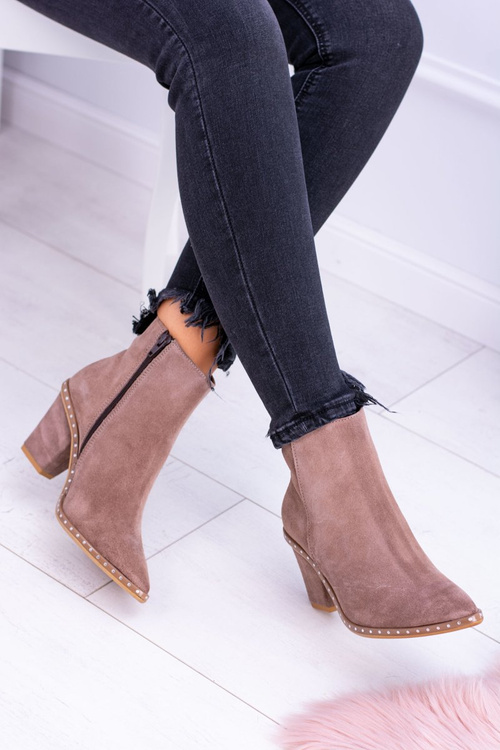 Skórzane Damskie Botki Beżowe Sonoma