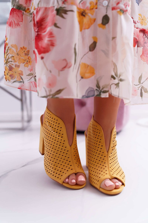 Damskie Sandały Na Słupku Peep Toe Żółte Nevienna
