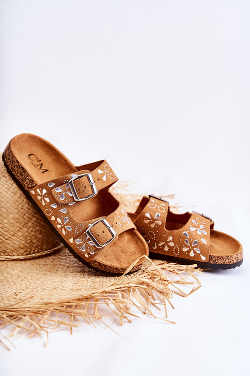 Zamszowe Klapki Z Dżetami Brązowe Dalvio