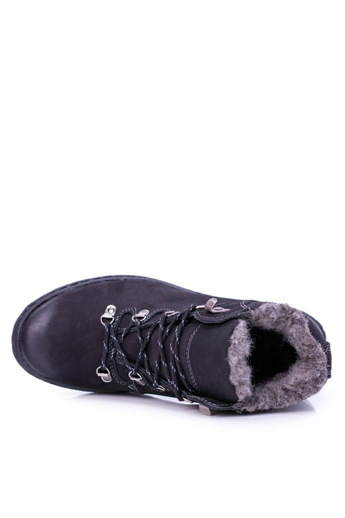 Czarne Skórzane Ocieplane Męskie Botki Abelo