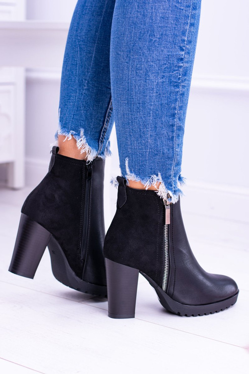 Czarne Botki Na Słupku z Zamkiem Ortega