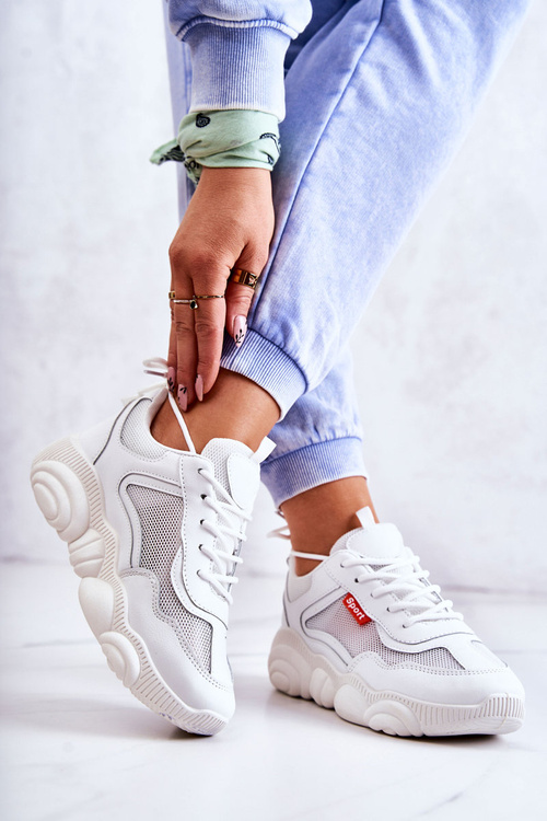 Damskie Sneakersy Buty Sportowe Z Siateczką Białe Sallis