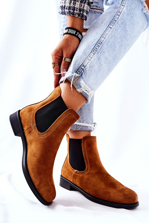 Zamszowe Botki Sztyblety Camel Astate