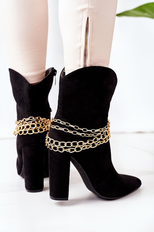 Ocieplane Botki Na Słupku Czarne Good Impression