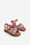 Błyszczące Dziecięce Sandałki Na Rzep Różowe Delphina