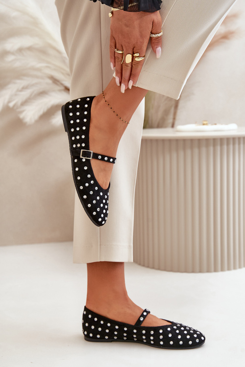 Zdobione Baleriny Z Paskiem Eko Zamszowe Czarne Tirilissa