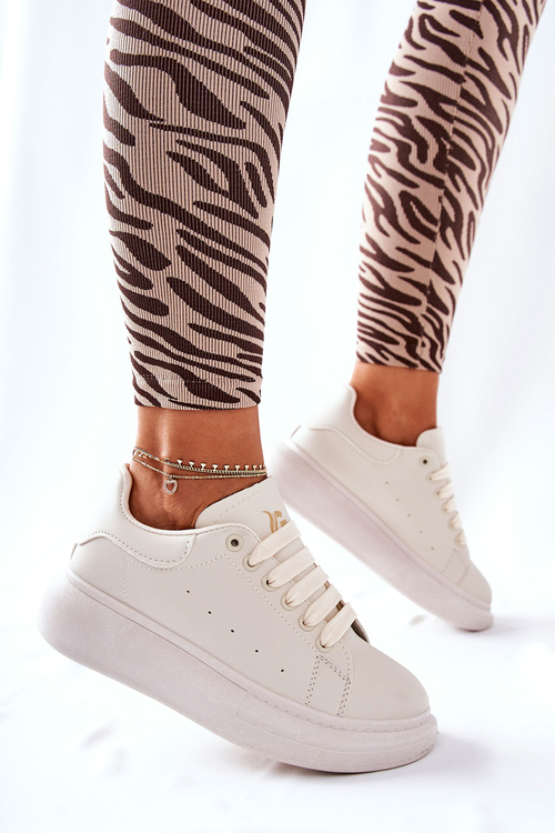 Skórzane Sportowe Buty Na Platformie Beżowe Lemmy