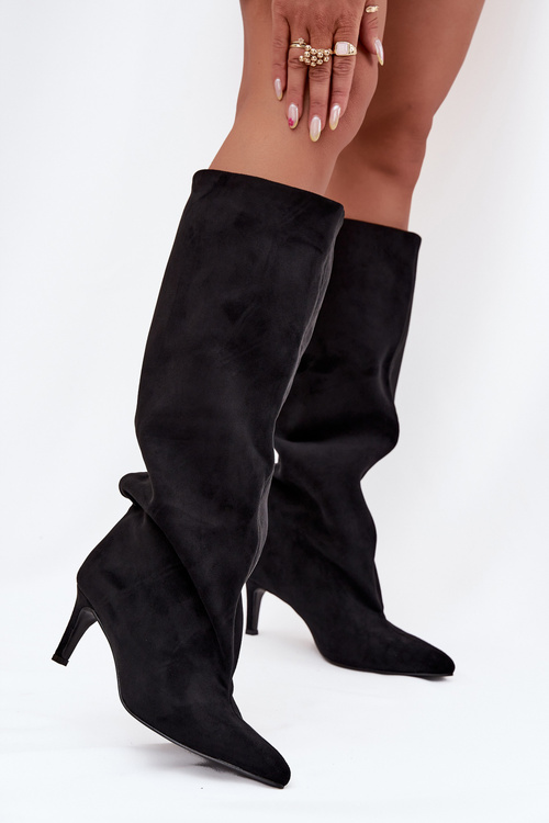 Wsuwane Kozaki Damskie Na Szpilce Czarne Taffine