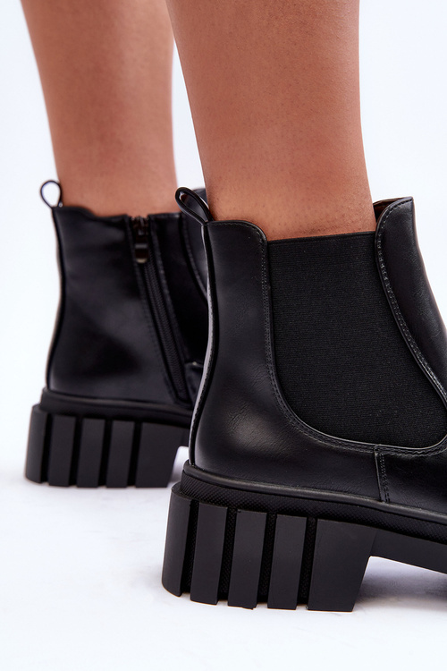 Masywne Skórzane Botki Sztyblety Czarne Orryss