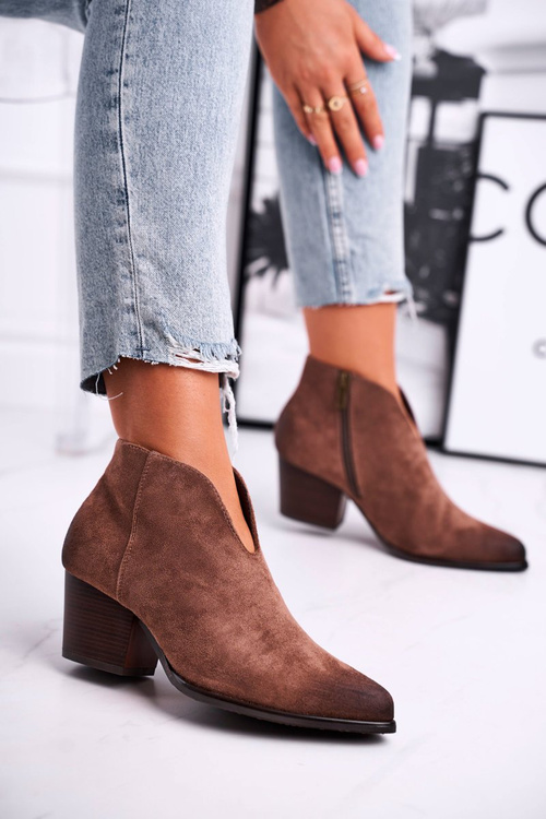 Botki Damskie Z Wycięciem Beżowe Best Choice