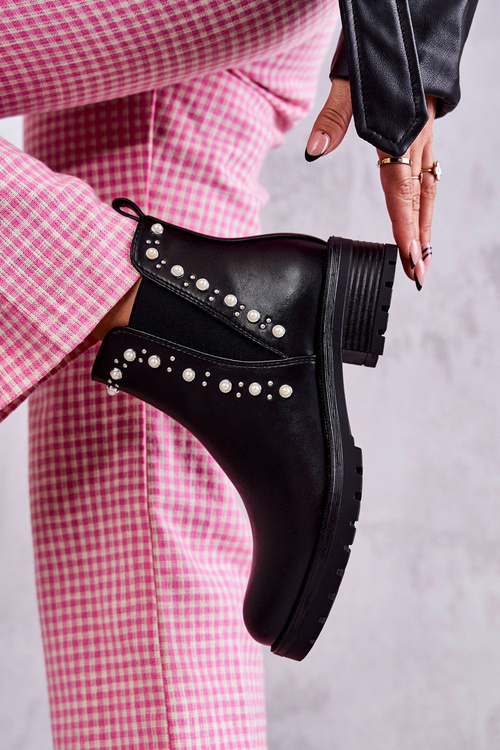 Skórzane Botki Workery Czarne Ferra