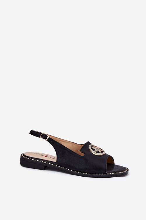 Sandały Damskie Na Płaskim Obcasie Z Ozdobą S.Barski KV51-002 Czarne