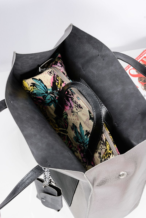 Duża Srebrna Torebka Damska Shopper + Mniejsza Torebka