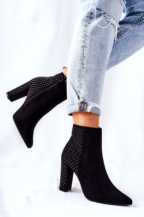 Zamszowe Botki Z Cekinami Czarne Sorienta