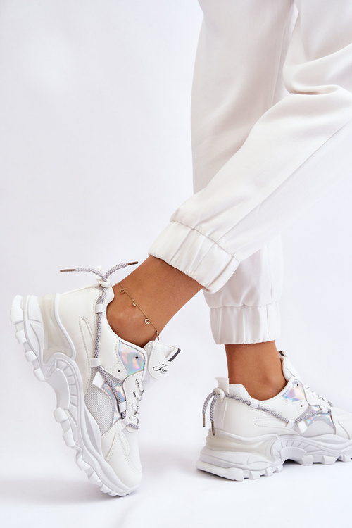 Damskie Buty Sportowe Sznurowane Na Platformie Białe Minea