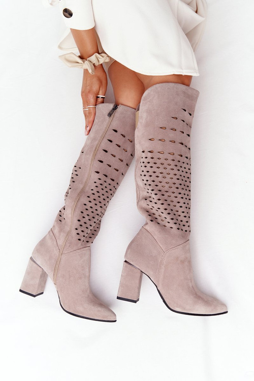 Wiosenne Ażurowe Kozaki Lewski Shoes 2847/B Beżowe