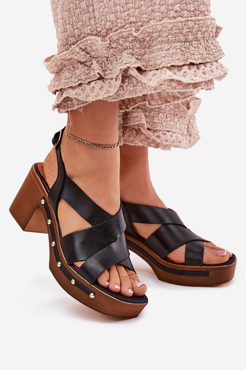 Skórzane Sandały Na Słupku Zazoo 1081 Czarne