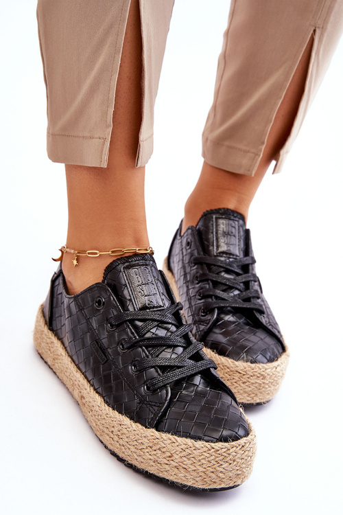 Wiązane Espadryle Na Plecionej Platformie Big Star JJ274396 Czarne
