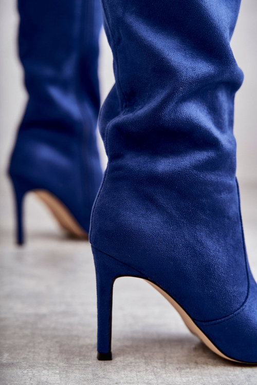 Zamszowe Kozaki Na Szpilce Niebieskie Carite