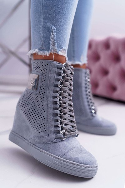 Damskie Sneakersy Lu Boo Ażurowe Zamszowe Niebieskie Clamma