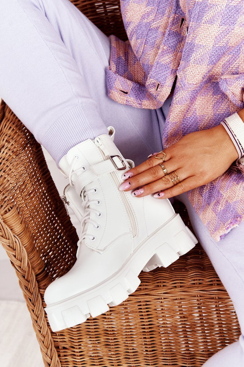 Botki Workery Na Platformie z Nerką Białe Saturday