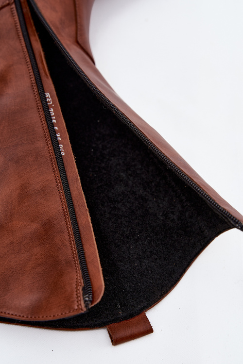 Skórzane Kozaki Kowbojki Na Obcasie Ocieplane Zazoo 70155 Brązowe