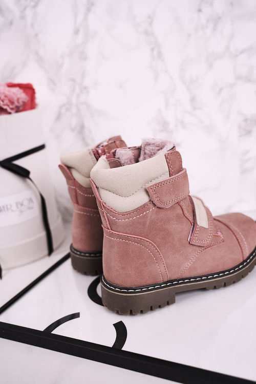 Dziecięce Traperki Botki Ocieplane Futerkiem Różowe Emma