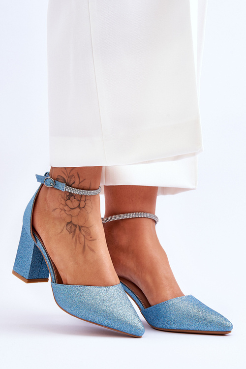 Eleganckie Błyszczące Czółenka Z Dżetami Niebieskie Magic