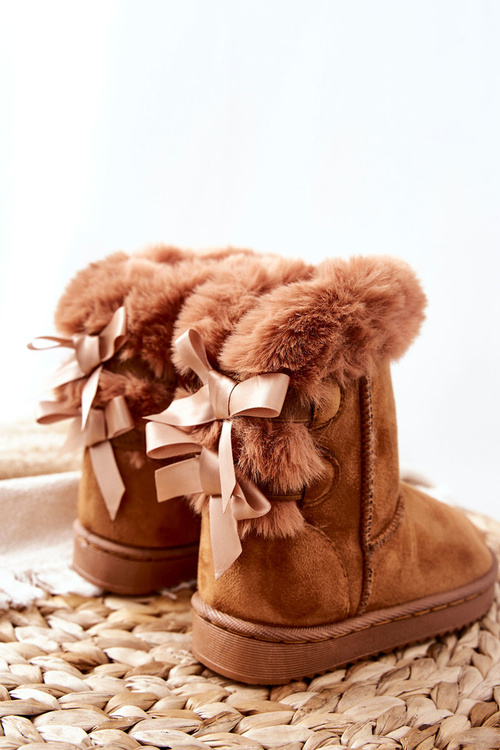 Dziecięce Ocieplane Botki Z Kokardkami Śniegowce Khaki Funky