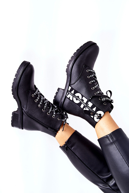 Skórzane Botki Workery Na Suwak Czarne Henri