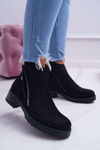 Botki Damskie Ciepłe Zamszowe Dwa Suwaki Czarne Ohoo