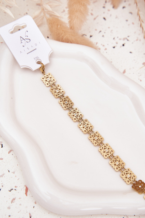 Regulowana Bransoletka Damska Z Cyrkoniami Stal Chirurgiczna Złota