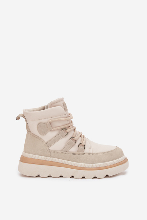 Damskie Botki Trapery Na Platformie Jasnobeżowe Liorae