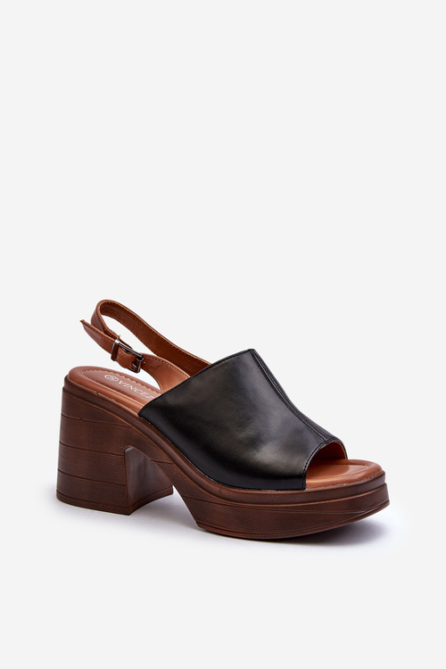 Sandały Damskie Z Eko Skóry Na Masywnym Obcasie I Platformie Czarne Meeyah