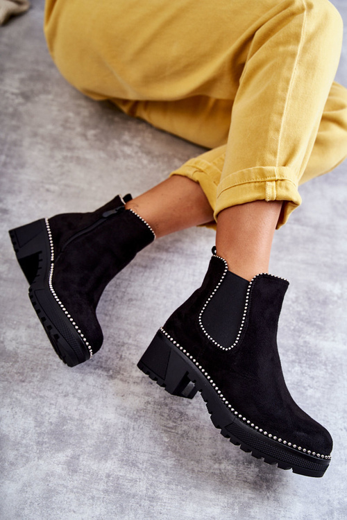 Damskie Botki Na Suwak Z Ćwiekami Czarne Afaries