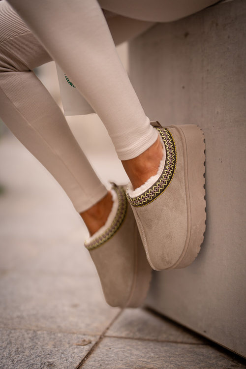 Śniegowce Damskie Na Platformie Ocieplane Futerkiem Zielone Remenia