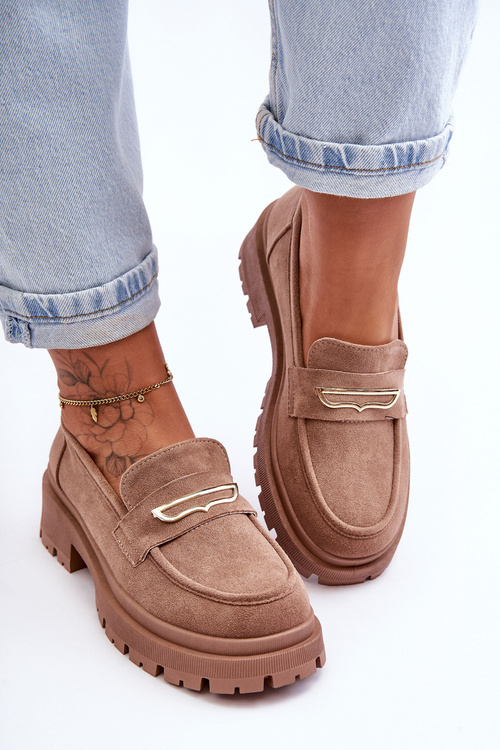 Damskie Zamszowe Wsuwane Mokasyny Ciemnobeżowe Pure Love