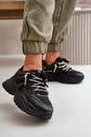 Sneakersy Damskie Na Masywnej Podeszwie Z Ozdobnym Sznurowaniem Czarne Relissa