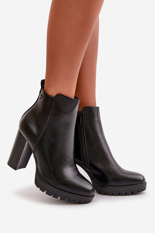 Botki Damskie Ocieplane Na Wysokim Słupku Zapinane Na Zamek Czarne Bioria