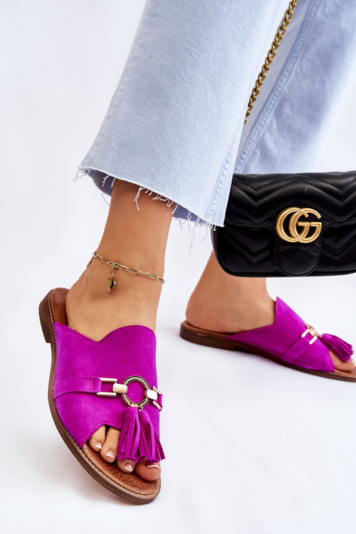 Damskie Zamszowe Klapki Lewski Shoes 3226 Fuksja