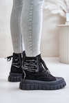 Botki Damskie Na Platformie Z Ozdobnym Sznurowaniem Czarne Edidda