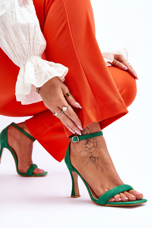 Zamszowe Damskie Sandały Na Obcasie Zielone Rousses