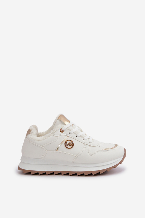 Buty Sportowe Damskie Ocieplane Futerkiem Na Platformie Białe Lerisas