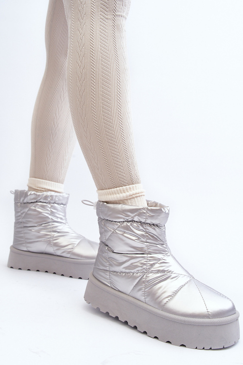 Śniegowce Damskie Na Masywnej Platformie Srebrne Fionia