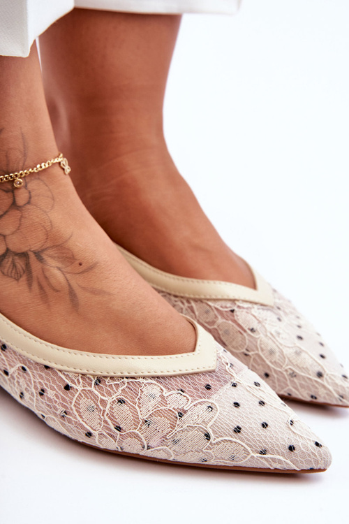 Damskie Baleriny W Kropki Beżowe Adore