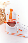Dziecięce Skórzane Trampki BIG STAR HH374036 Biało-Pomarańczowe