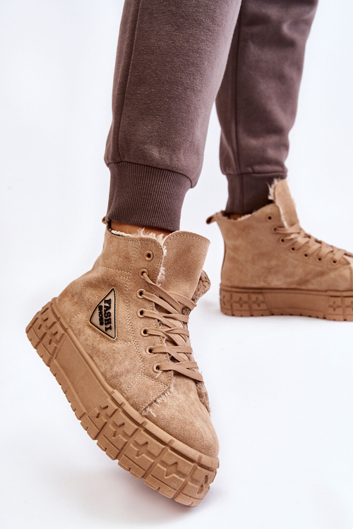 Wysokie Ocieplane Zamszowe Trampki Beżowe Evren