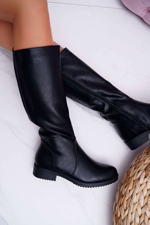 Kozaki Damskie Sergio Leone Z Gumką w Cholewce Ocieplane Czarne KZ528