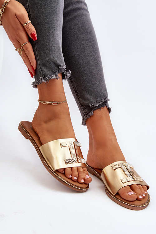 Klapki Damskie Z Ozdobą Złote Ollavia