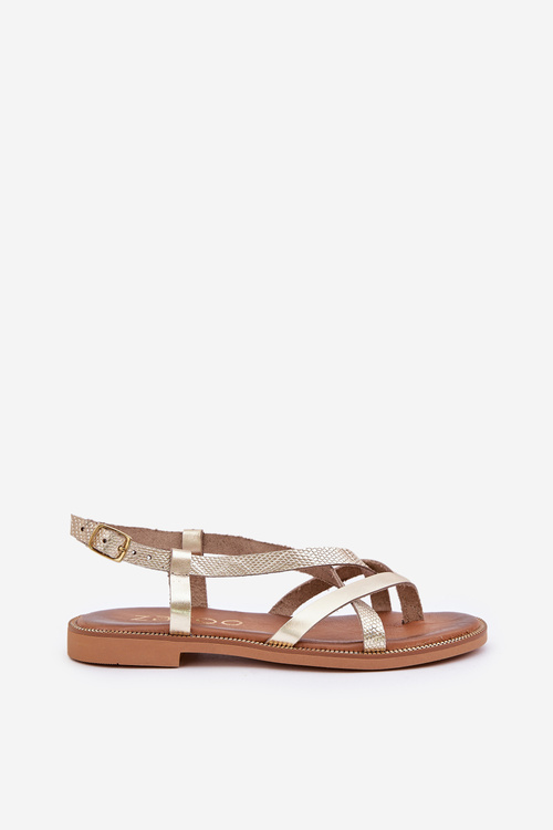 Skórzane Płaskie Sandały Z Przeplatającymi Się Paseczkami Zazoo 40429 Złote